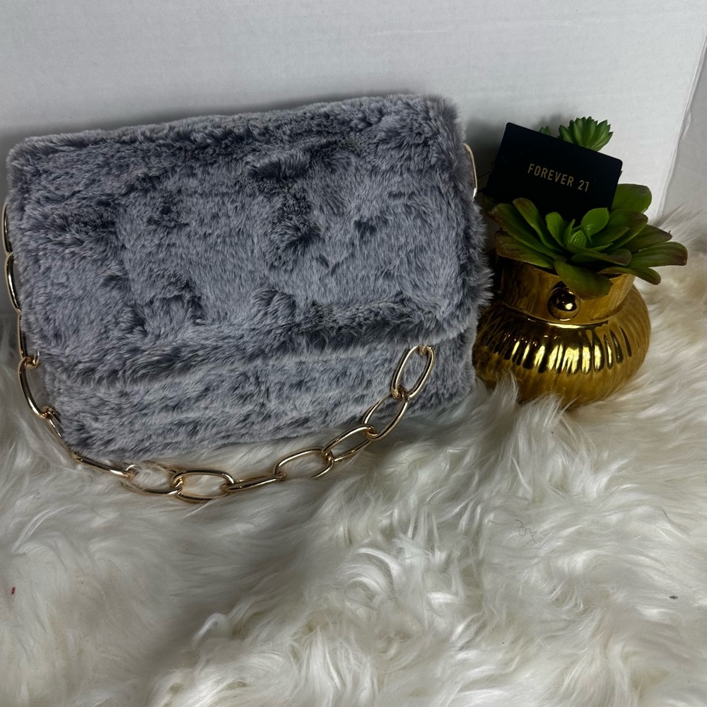 Grey Faux Fur chain handle Bag